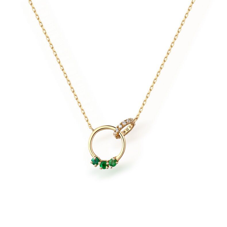 Ladies Resizable Emerald Necklace With 14K Yellow Gold